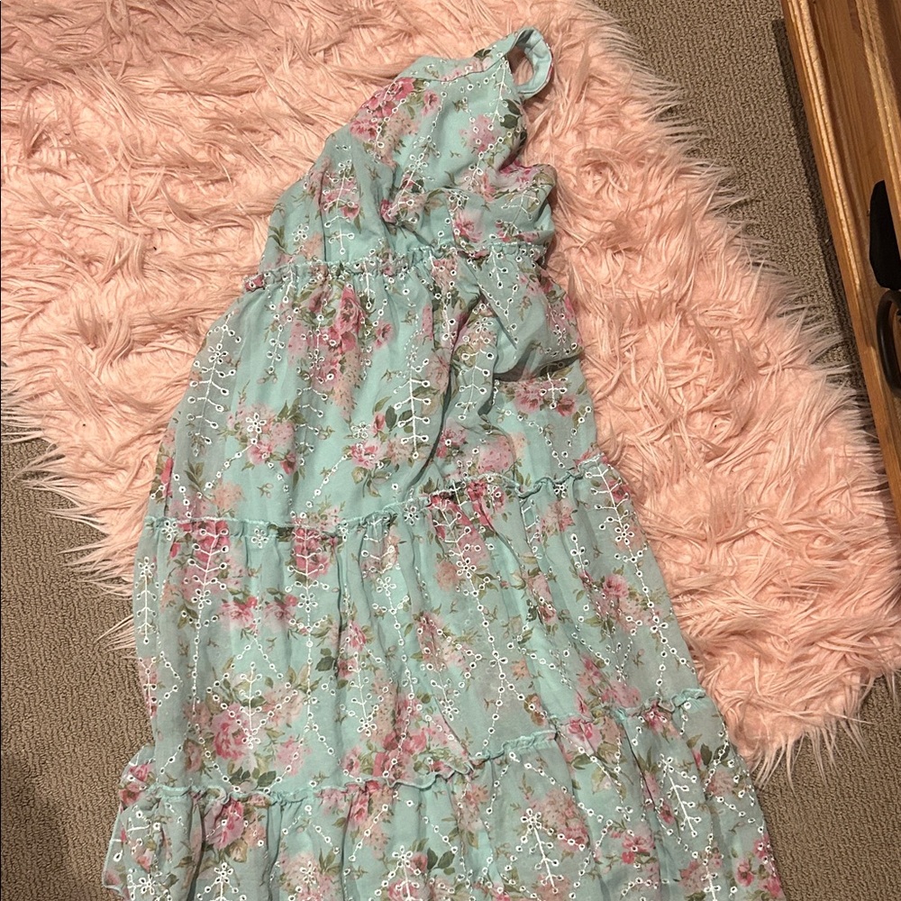 Floral Kids Dress in Blue and Pink